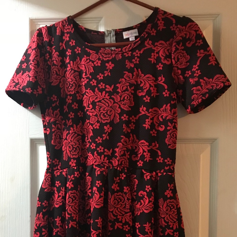 Lularoe red with black flowers Amelia dress